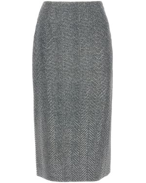 Ermanno Scervino Rhinestone-Embellished Herringbone Silk Midi Skirt - Gray