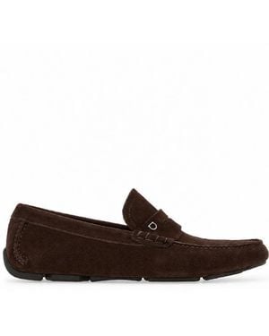 Ferragamo Dark Leather Gancini Penny Flat Shoes - Brown