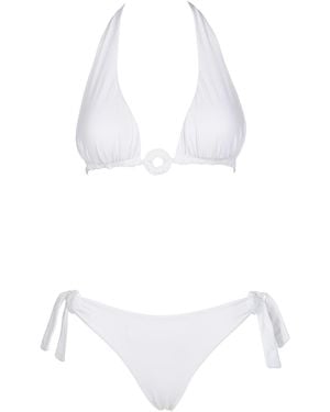 Fisico Ruffled Triangle Bikini With Ring - White