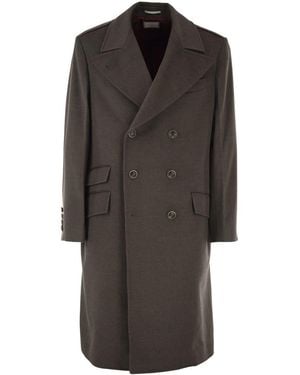 Brunello Cucinelli Double-Breasted Pure Wool Tailored Coat - Gray