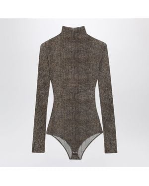 Maison Margiela Herringbone-Print High-Neck Top - Gray