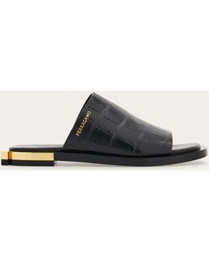 Ferragamo Calf Leather Slide Shoes - White