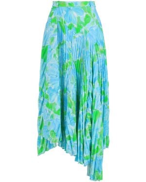 Balenciaga Dynasty Floral-Print Pleated Skirt - Blue