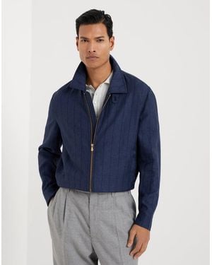 Brunello Cucinelli Wool Linen Silk Blend Zip Jacket - Blue