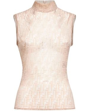 Fendi Ff Stretch Lace Sleeveless Top - Natural