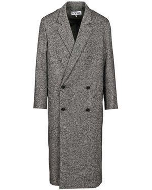 Loewe Double-Breasted Wool Blend Coat - Gray