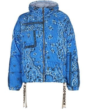 Khrisjoy Puff Bandana Corduroy Hooded Down Jacket - Blue