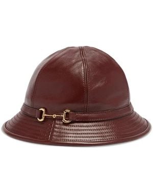 Gucci Horsebit Lambskin Leather Bucket Hat - Brown