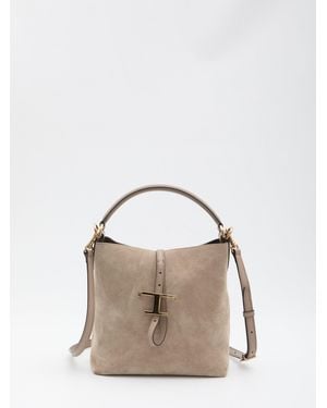 Tod's Mocha Suede Top Handle Shoulder Bag - Natural