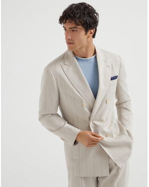 Brunello Cucinelli Ice Double Breasted Silk Blazer - Gray