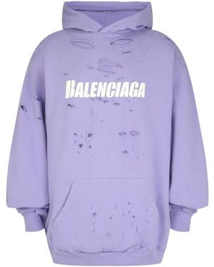 Balenciaga Caps Destroyed Hoodie - Purple