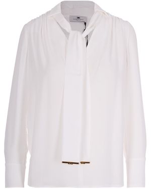 Elisabetta Franchi Viscose Georgette Blouse With Decorative Neck Sash - White