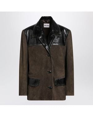 Miu Miu Suede Leather Jacket - Black