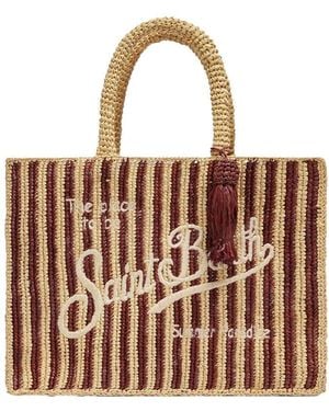 MC2 Saint Barth Colette Raffia Striped Handbag With Logo Embroidery - White