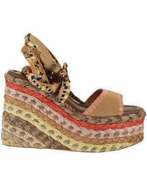 Kurt Geiger Platform Wedge Sandals With Woven Sole And Printed Ties - Brown