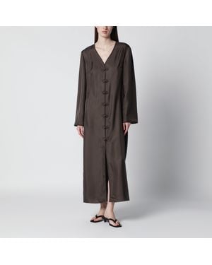 Rohe Earth-Tone Silk Dress With Pankou Closure - Brown