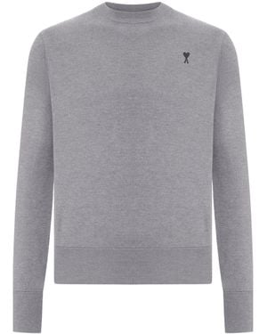 Ami Paris Crewneck Sweater With Ami De Coeur - Gray
