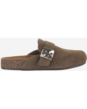 Tory Burch Suede Mules With Ankle Strap - Brown