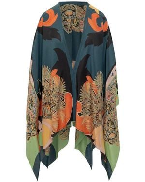 Etro Silk Cape With All-Over Floral Paisley Pattern - Blue