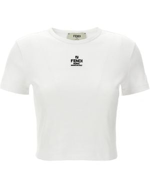 Fendi Embroidered Cotton Crewneck Top - White