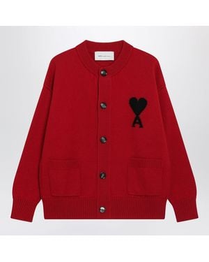 Ami Paris Ruby Ami De Coeur Merino Wool Cardigan - Red