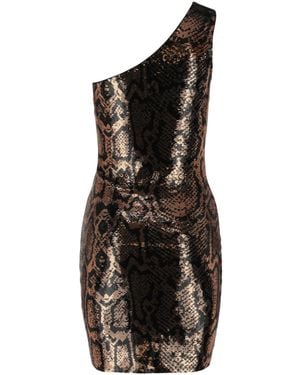 Balenciaga One-Shoulder Snake-Sequined Mini Dress - Black