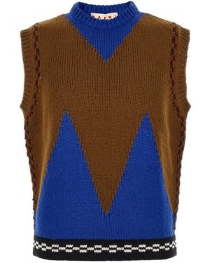 Marni M-Shaped Intarsia Vest - Blue