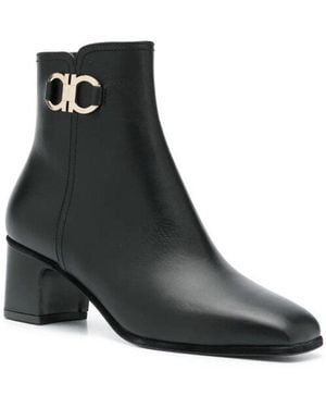 Ferragamo Gancini Leather Ankle Boots - Black