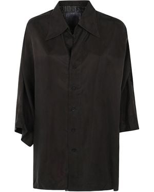 Ziggy Chen Short Sleeves Back Gathered Shirt - Black