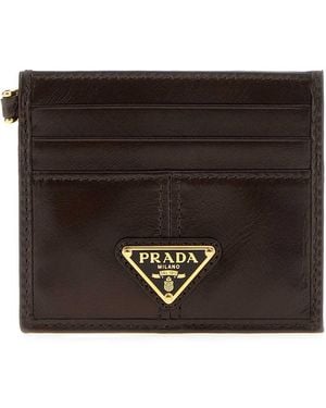 Prada Dark Leather Card Holder - Black