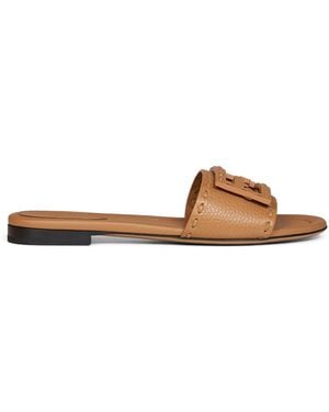 Fendi Tan Leather Baguette Slides - Brown