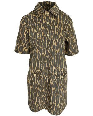 Ganni Mc Denim Animal Print Short Dress - Green