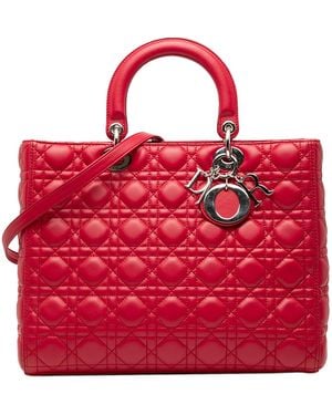 Dior Large Lambskin Cannage Lady - Red