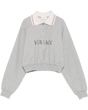 Versace Logo-Embroidered Cropped Sweatshirt - White