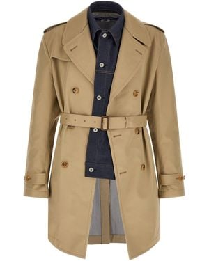 Junya Watanabe Denim Insert Trench Coat - Natural