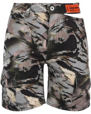Heron Preston Camo Open Side Belt Shorts - Gray