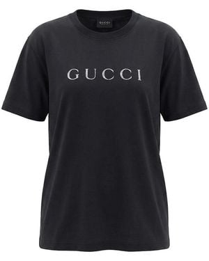 Gucci Cotton Jersey T-Shirt With Glitter Print - Black