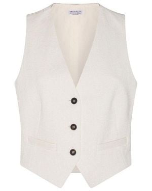 Brunello Cucinelli Off Cotton Linen Vest - White