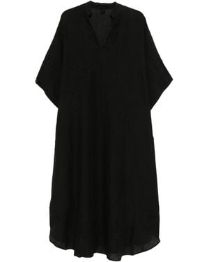 120% Lino Linen Kaftan With V-Neck And Side Slits - Black