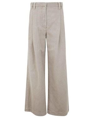 Brunello Cucinelli Wheat Stalk Wide Leg Linen Pants - Gray