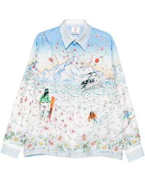 CASABLANCA Long-Sleeved Graphic Print T-Shirt - Blue