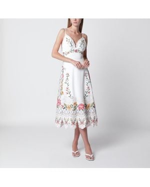 FARM Rio Ivory Midi Dress With Floral Embroidery - White