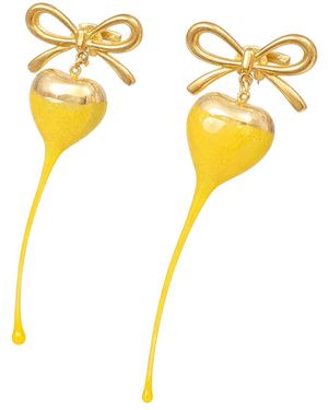 OTTOLINGER Tone Bow Earrings With A Dripping Heart-Shaped Pendant - Yellow