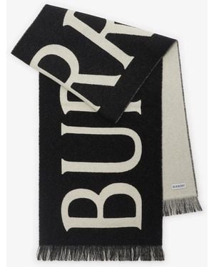 Burberry Merino Wool Scarf With Logo - Black