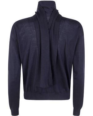 Nuur Scarf V Neck Sweater - Blue