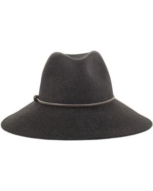 Peserico Wool Felt Hat With Leather Trim And Decorative Metal Cord - Black