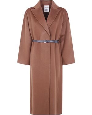 Semicouture Double Wool Long Coat - Brown