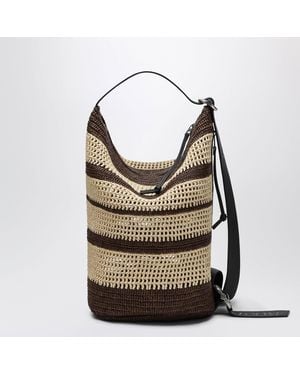 Loewe Loop Striped Raffia Bucket Bag - Brown