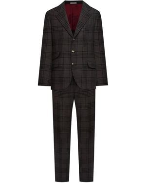 Brunello Cucinelli Wool Silk Plaid Suit - Black