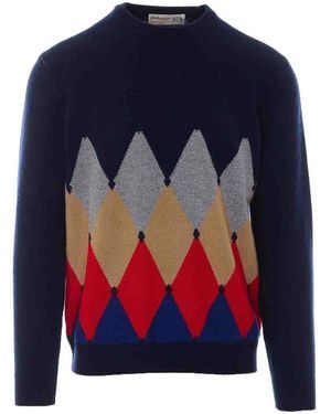 Ballantyne Patterned Cashmere Crewneck Sweater - Blue